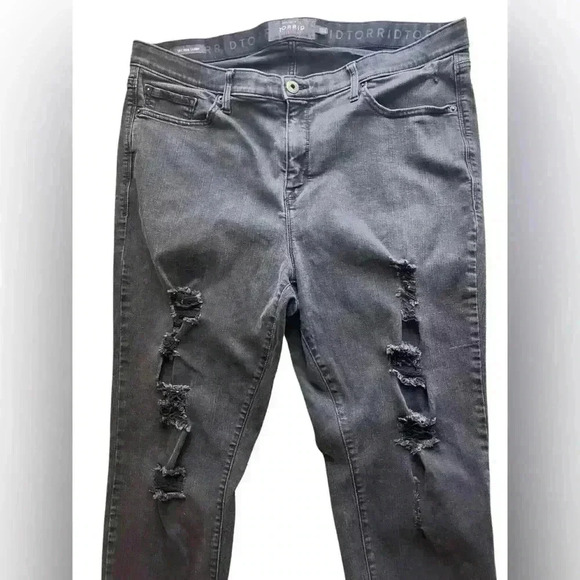 Torrid Sky High Skinny Premium Stretch Distressed High-Rise Jean Faded Black - Picture 3 of 9